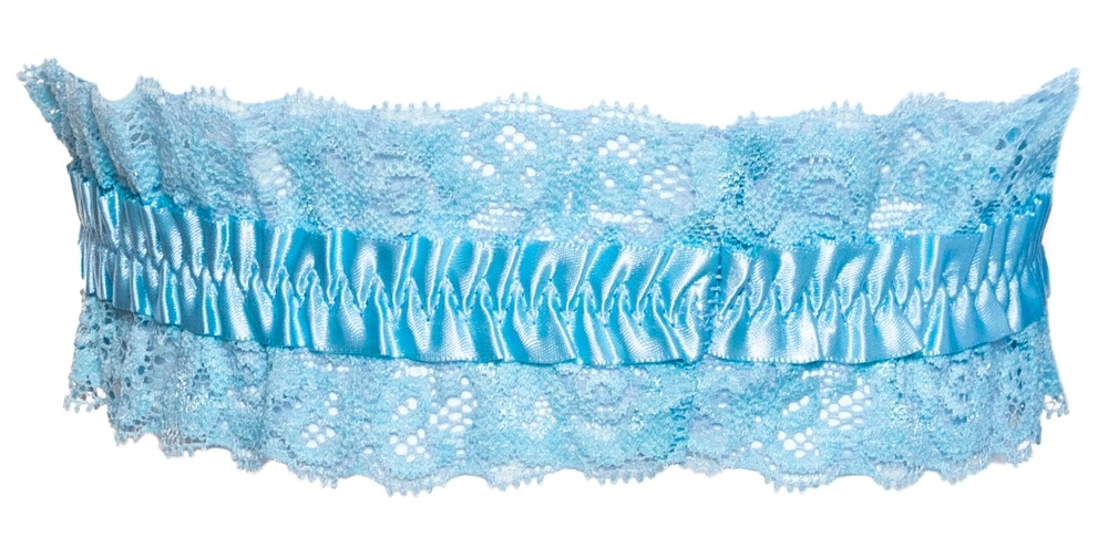 Cottelli ACCESSOIRES Podwiązka koronkowa niebieska z satynową kokardą 5,5 cm