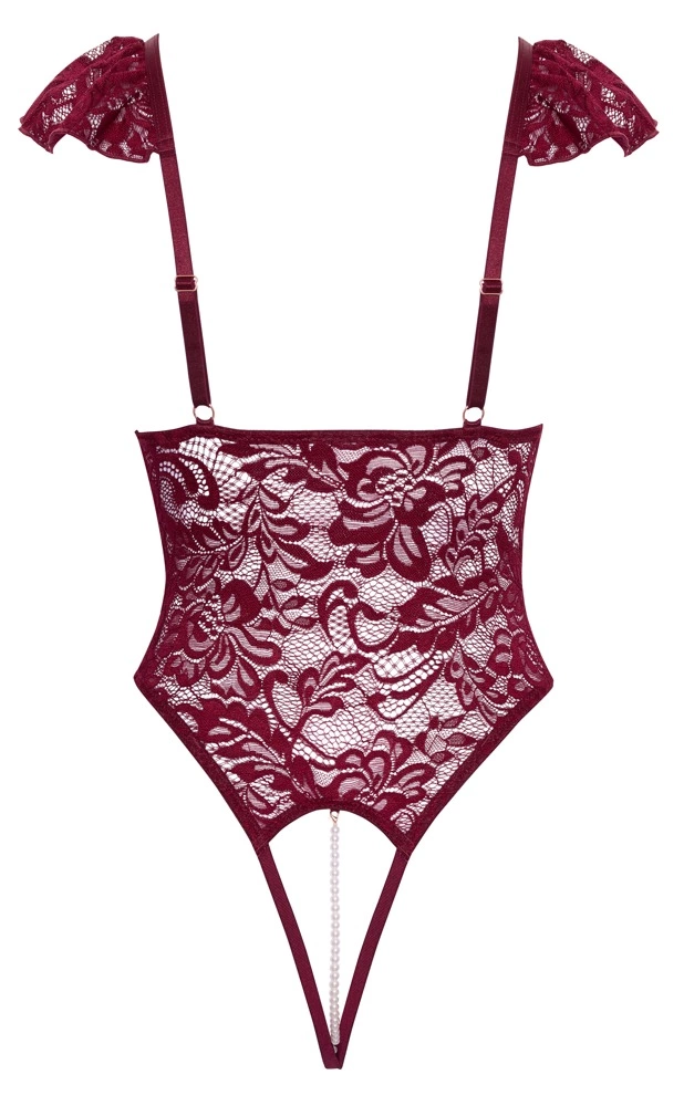 Cottelli Lingerie Body Pearls S koronkowe z detalami perłowymi bordo