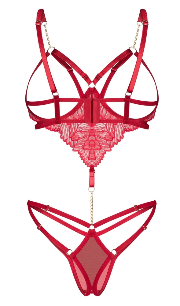 Obsessive Matildea Body L/XL czerwone, otwarty fason, koronka