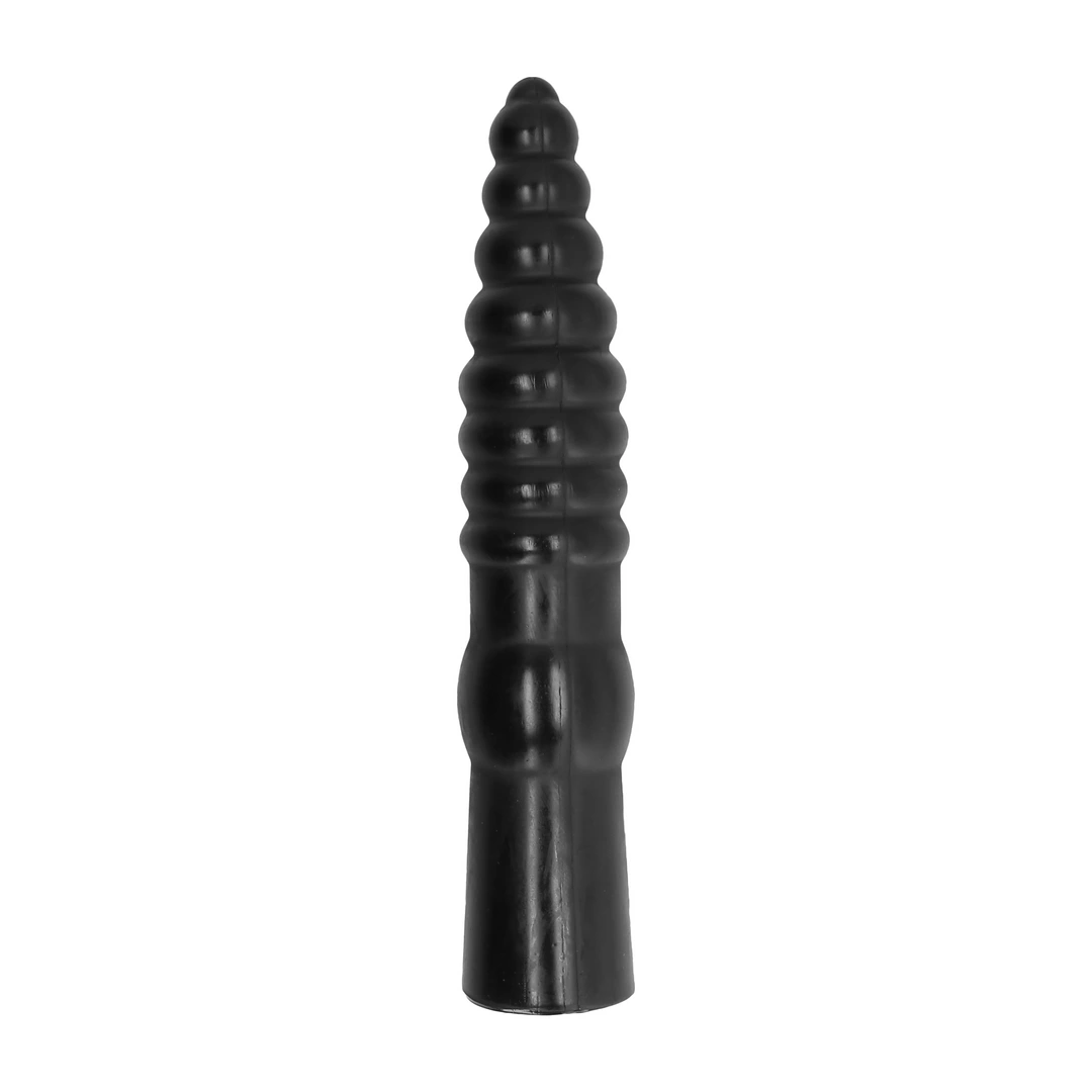 Dildo do masturbacji wykonane z czarnego silikonu ze skręconymi wypukłościami All Black 33 cm