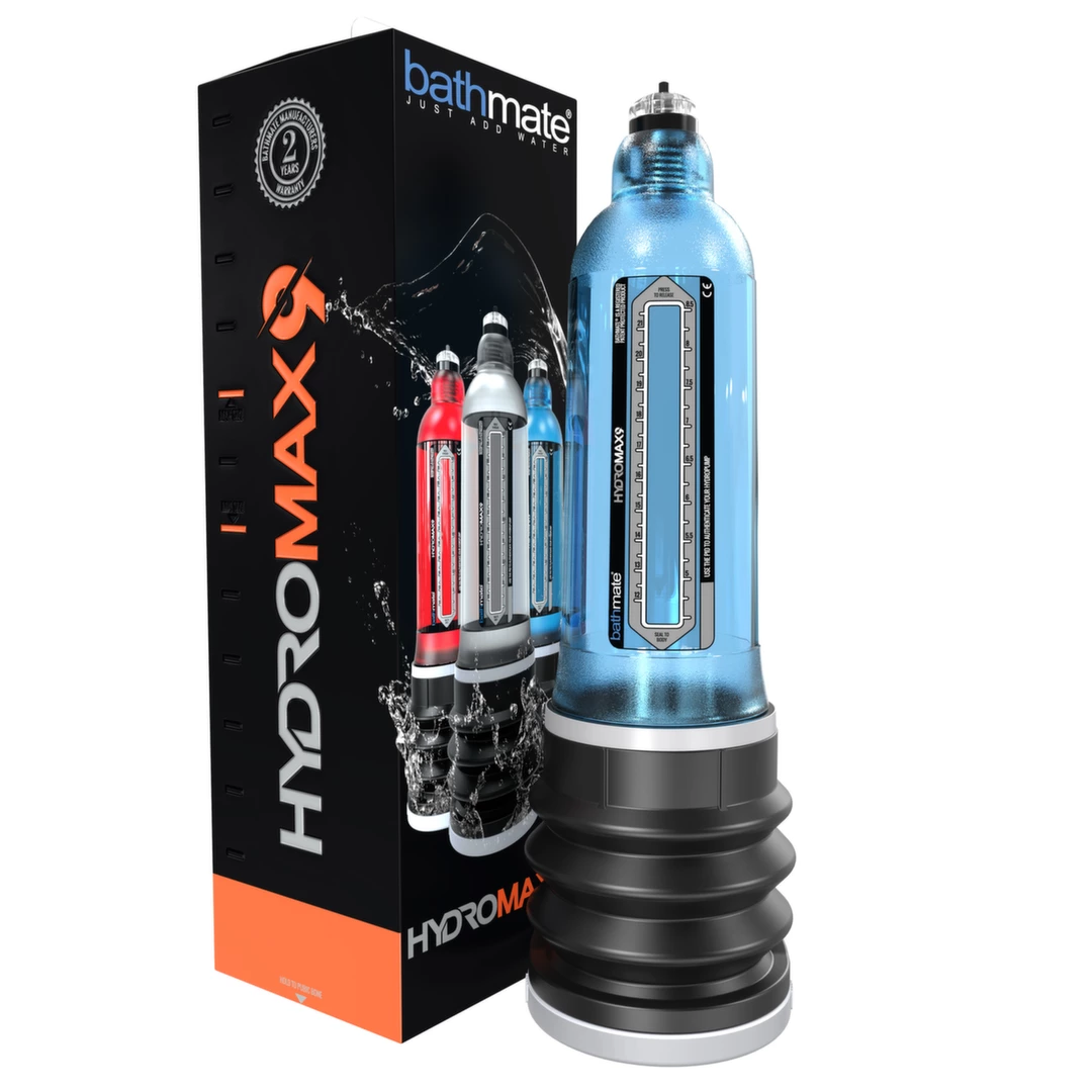 Pompka powiększająca penisa wykonana z silikonu i plastiku w kolorze niebieskim Bathmate Hydromax 9