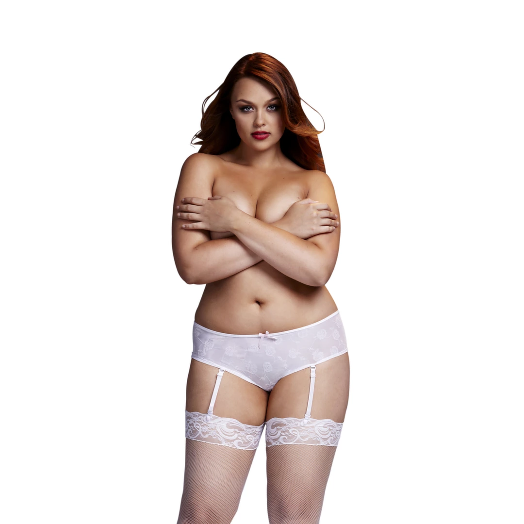 Szorty z otwartym krokiem - Baci Rose Crotchless Boyshort White XL