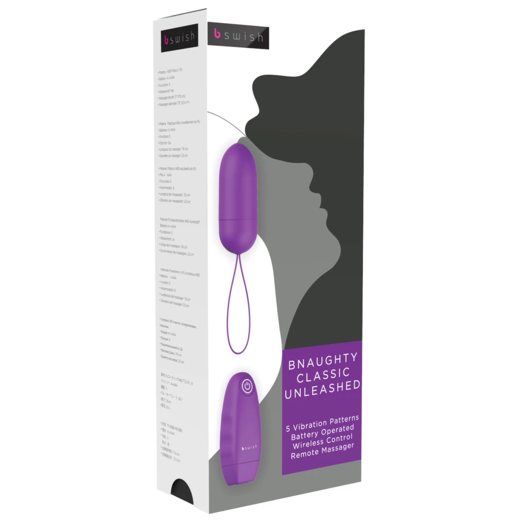 Fioletowe silikonowe jajeczko dopochwowe z bezprzewodowym pilotem od B Swish bnaughty Classic Unleashed 