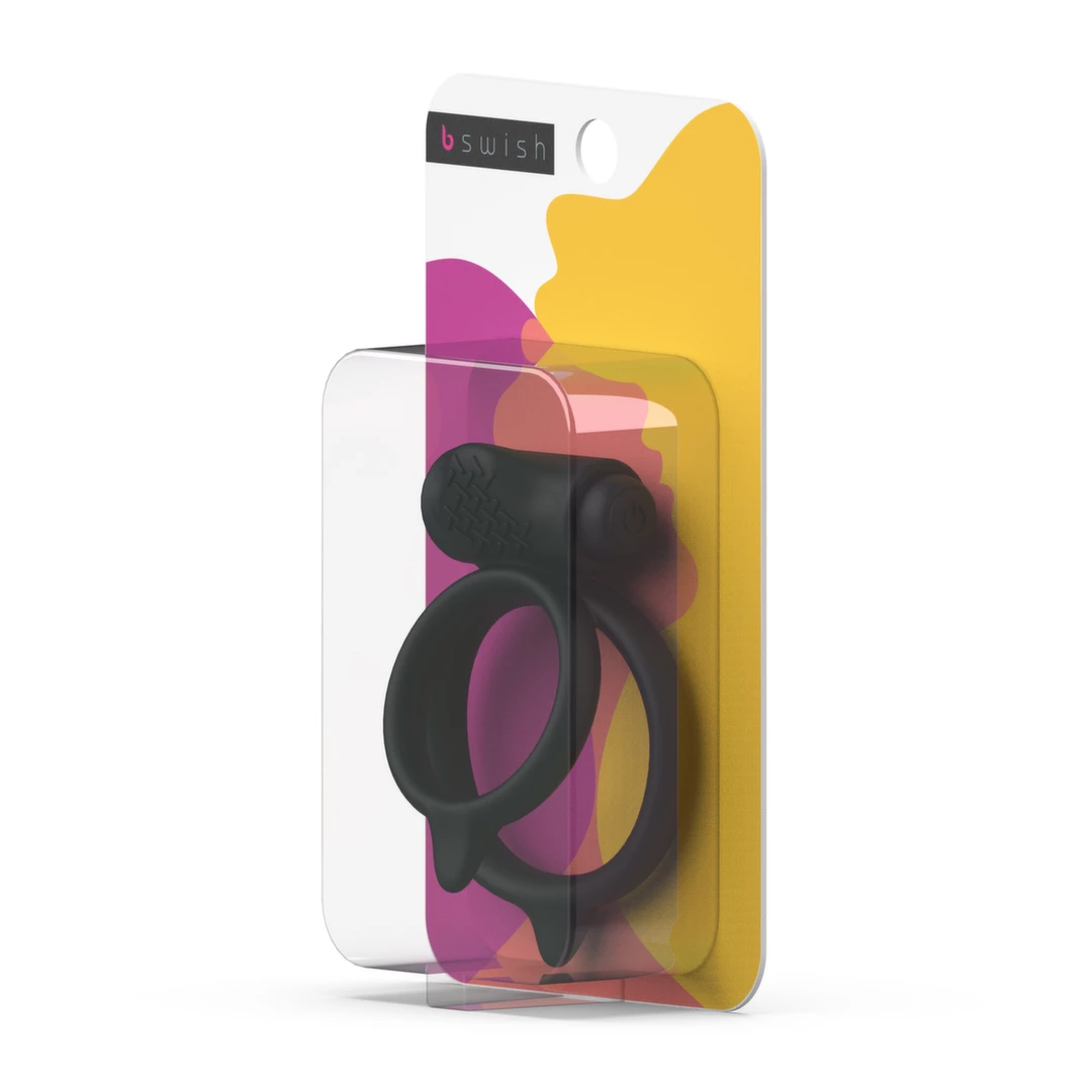 Wibrujący pierścień erekcyjny silikonowy czarny z wibratorem dla łechtaczki B Swish bcharmed Basic 