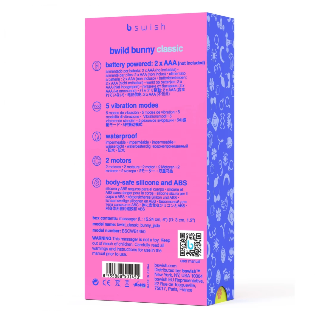 Turkusowy silikonowy wibrator do masturbacji łechtaczki i punktu G w kształcie królika B Swish bwild Classic Bunny 