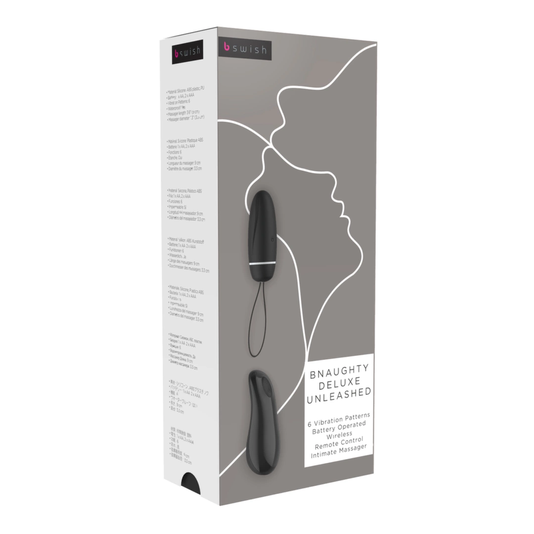 Czarne silikonowe jajko waginalne z bezprzewodowym pilotem B Swish bnaughty Deluxe Unleashed 