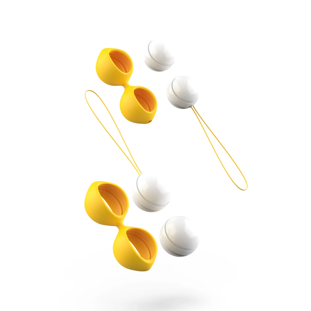 Dwie kulki gejszy podwójne wykonane z szarego i żółtego silikonu B Swish Classic Marigold