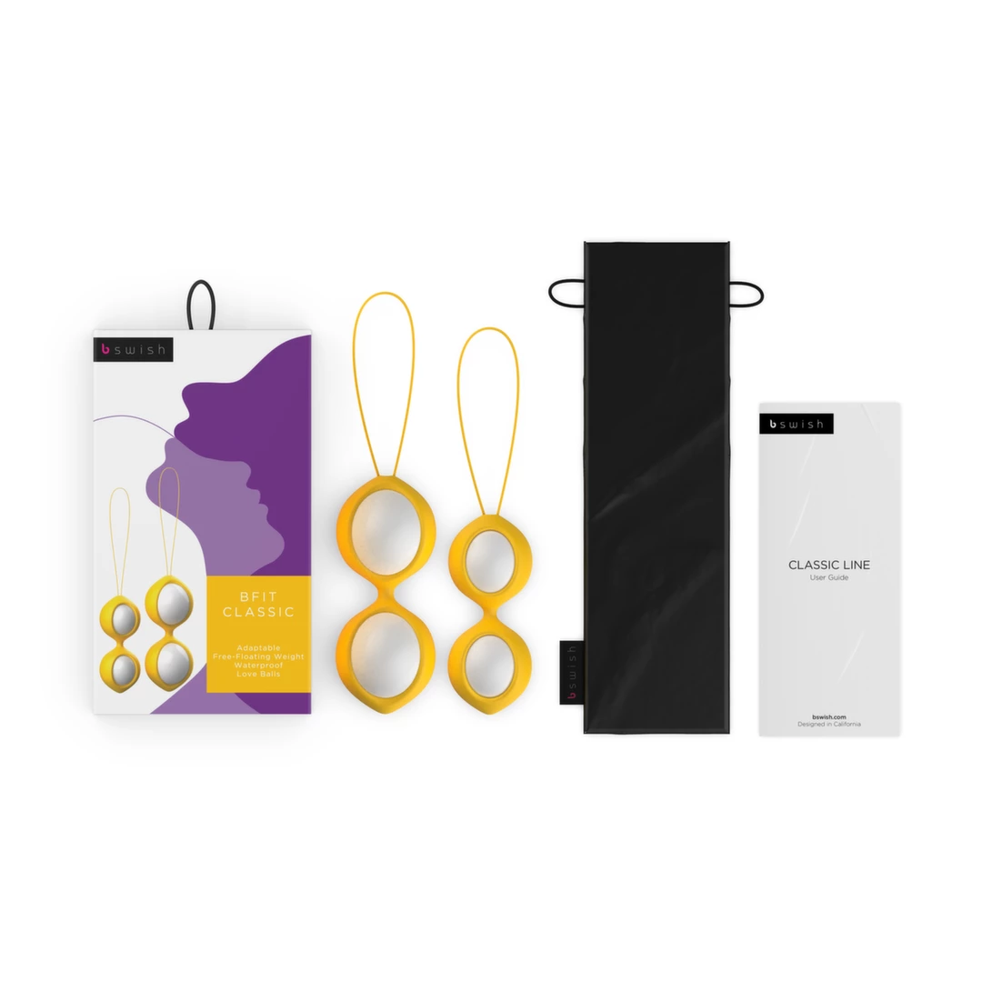 Dwie kulki gejszy podwójne wykonane z szarego i żółtego silikonu B Swish Classic Marigold