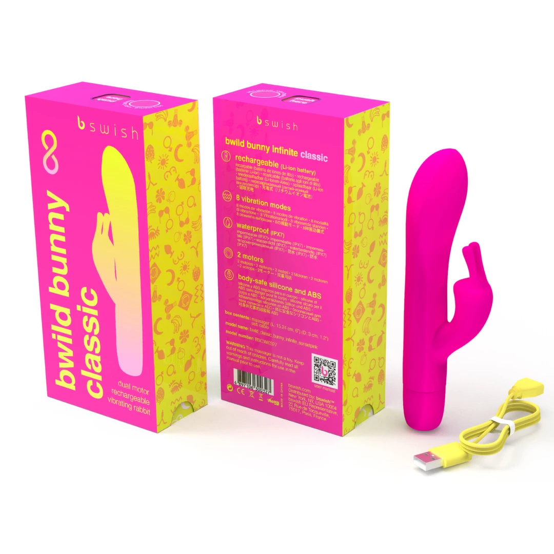 Wibrator króliczek do masturbacji pochwy wykonany z różowego silikonu B Swish bwild Classic Bunny 15 cm
