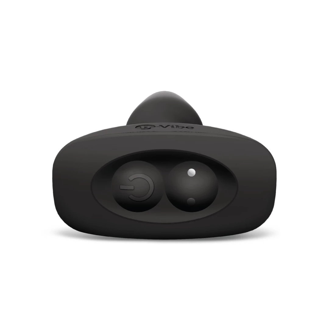 Plug analny wykonany z czarnego silikonu z pilotem zdalnego sterowania B-Vibe Rimming Plug