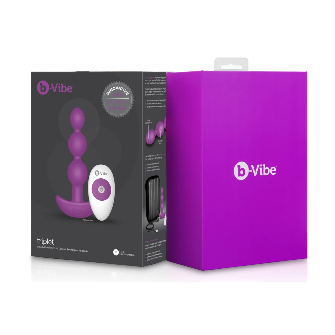 Koraliki analne wibrujące wykonane z silikonu w kolorze fuksji B-Vibe Triplet Fuchsia