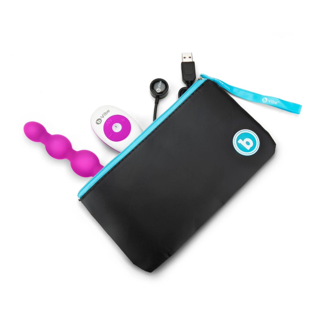 Koraliki analne wibrujące wykonane z silikonu w kolorze fuksji B-Vibe Triplet Fuchsia