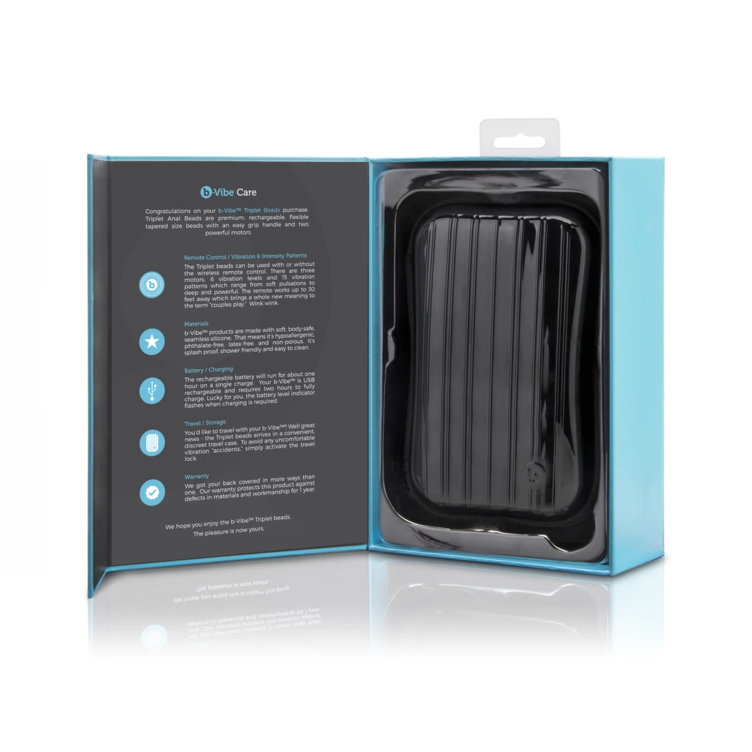Koraliki analne wibrujące wykonane z silikonu w kolorze czarnym B-Vibe Triplet