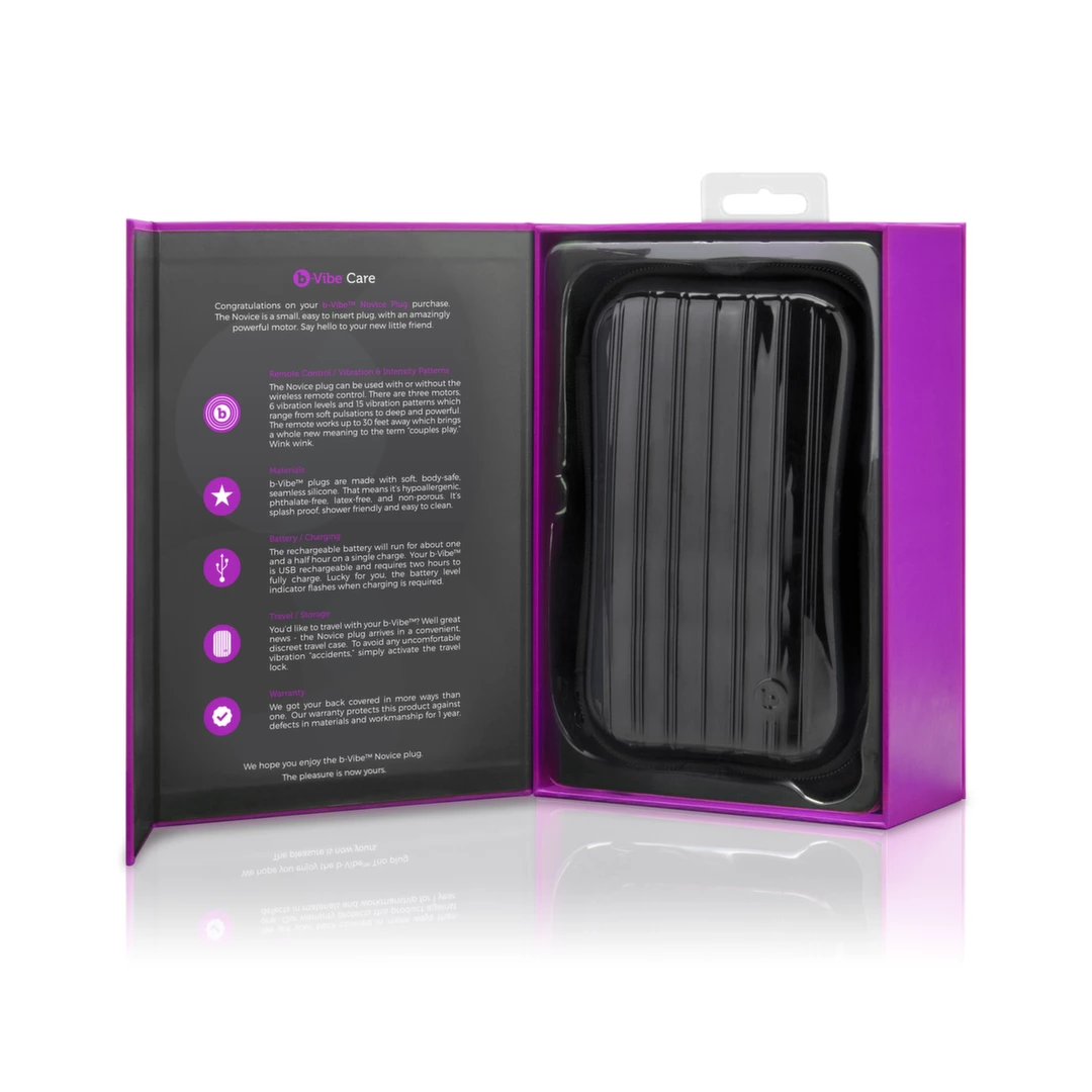 Korek analny wykonany z silikonu w kolorze karmazynowym z pilotem zdalnego sterowania B-Vibe Novice Plug 