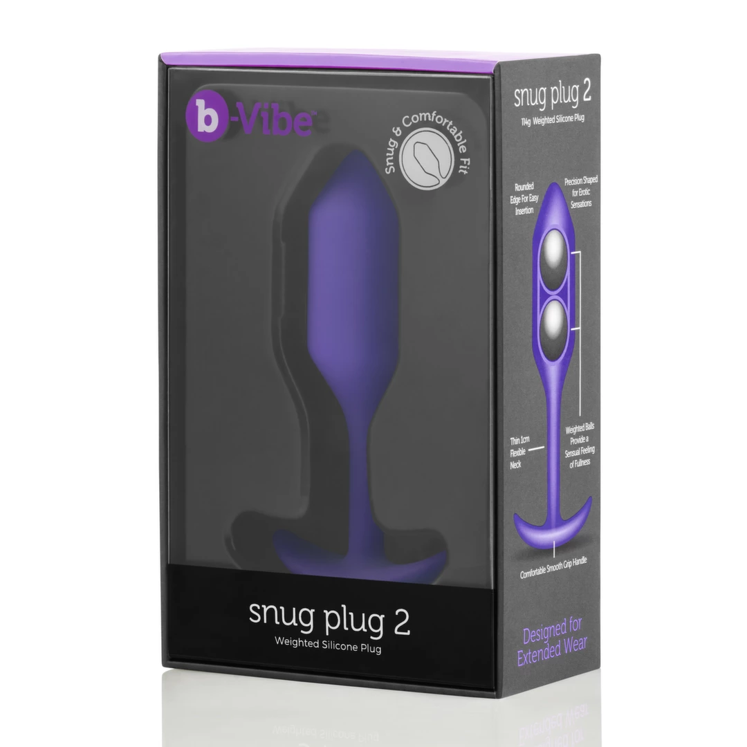 Korek analny długi wykonany z silikonu w kolorze fioletowym B-Vibe Snug Plug 2