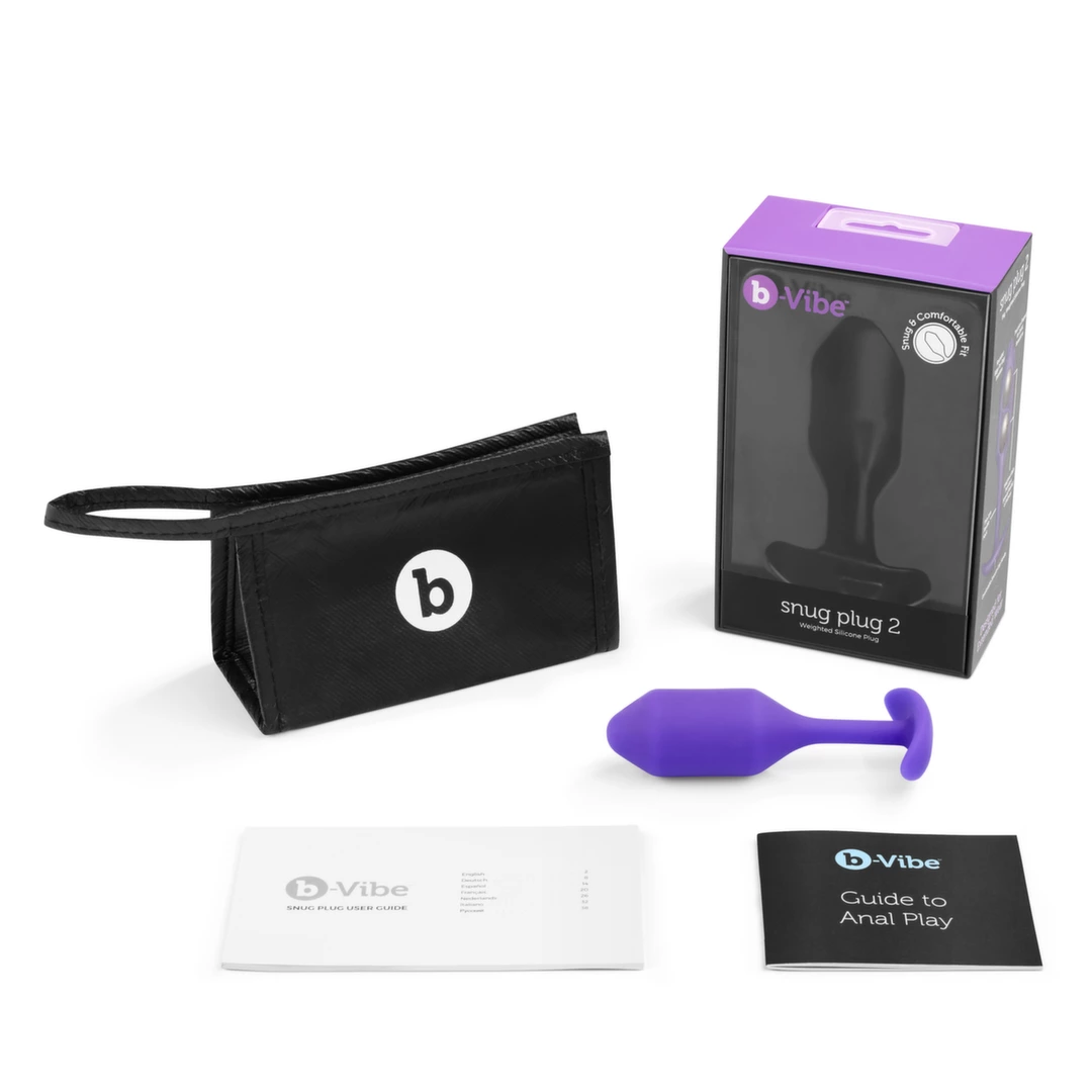 Korek analny długi wykonany z silikonu w kolorze fioletowym B-Vibe Snug Plug 2