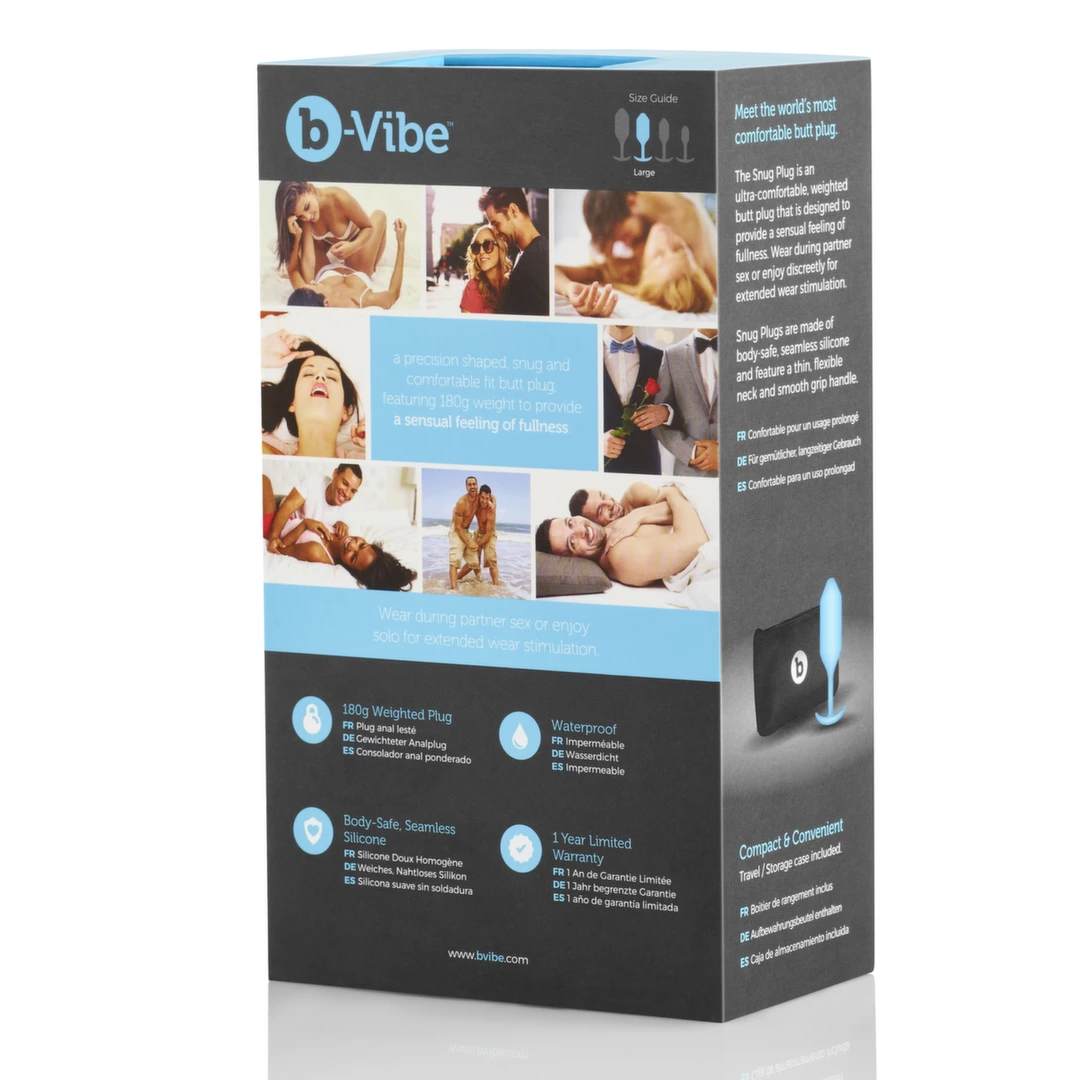 Korek analny długi wykonany z silikonu w kolorze jasnoniebieskim B-Vibe Snug Plug 3 