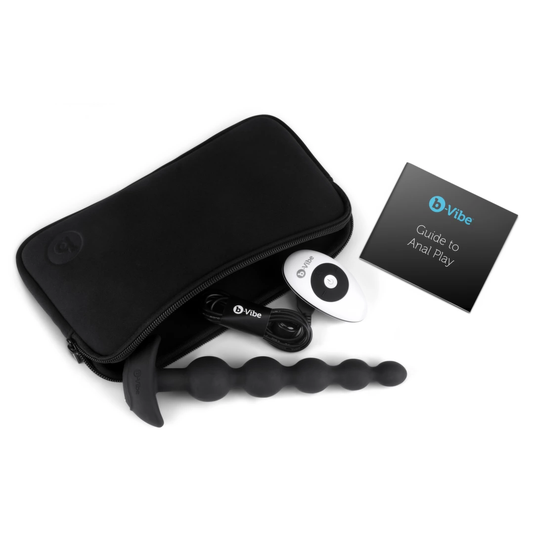 Koraliki analne wibrujące wykonane z silikonu w kolorze czarnym B-Vibe Cinco 