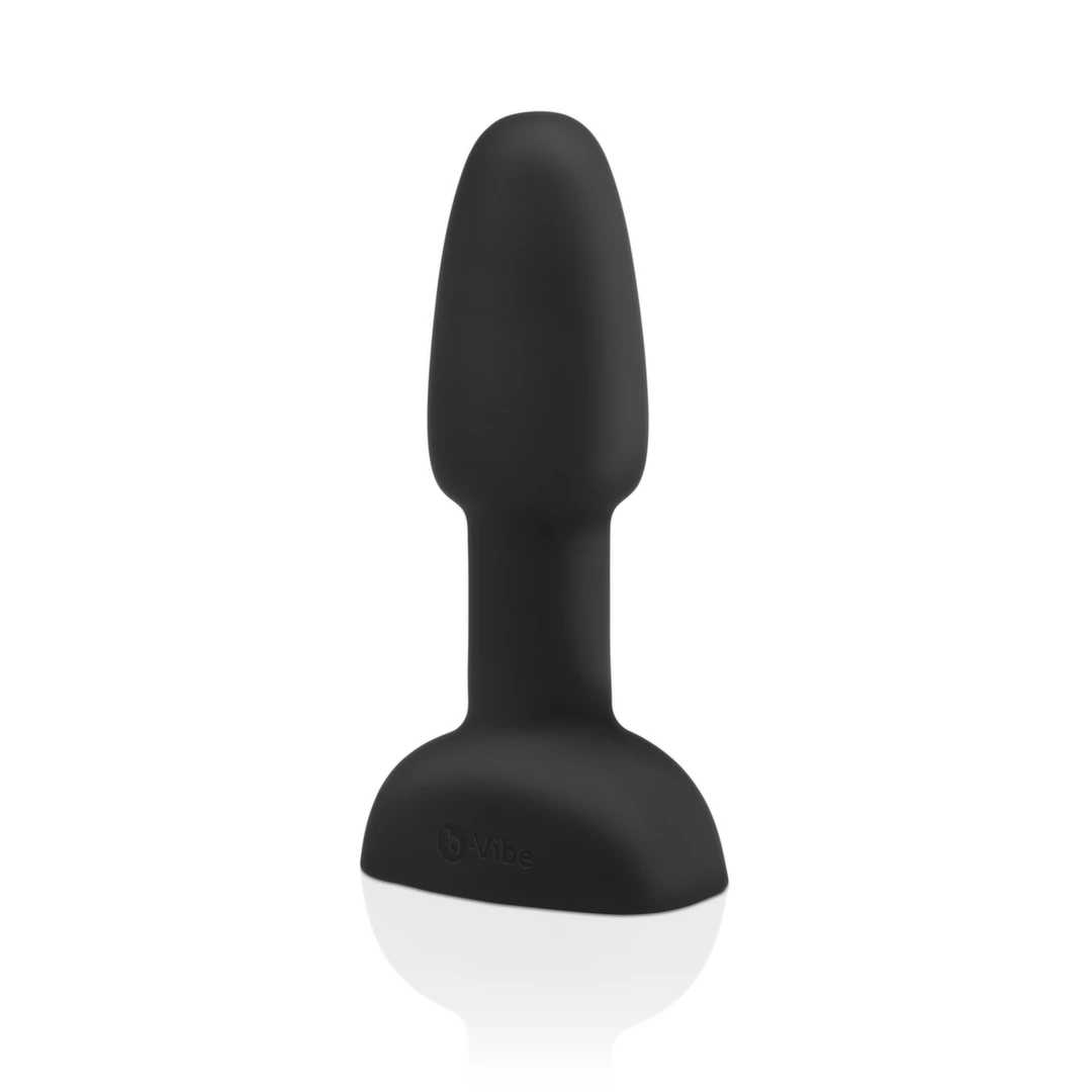 Korek analny wykonany z czarnego silikonu z pilotem zdalnego sterowania B-Vibe Rimming Petite 