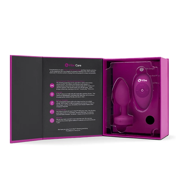 Sterowany plug analny z silikonu B-Vibe Vibrating Jewel Plug S M Pink Ruby
