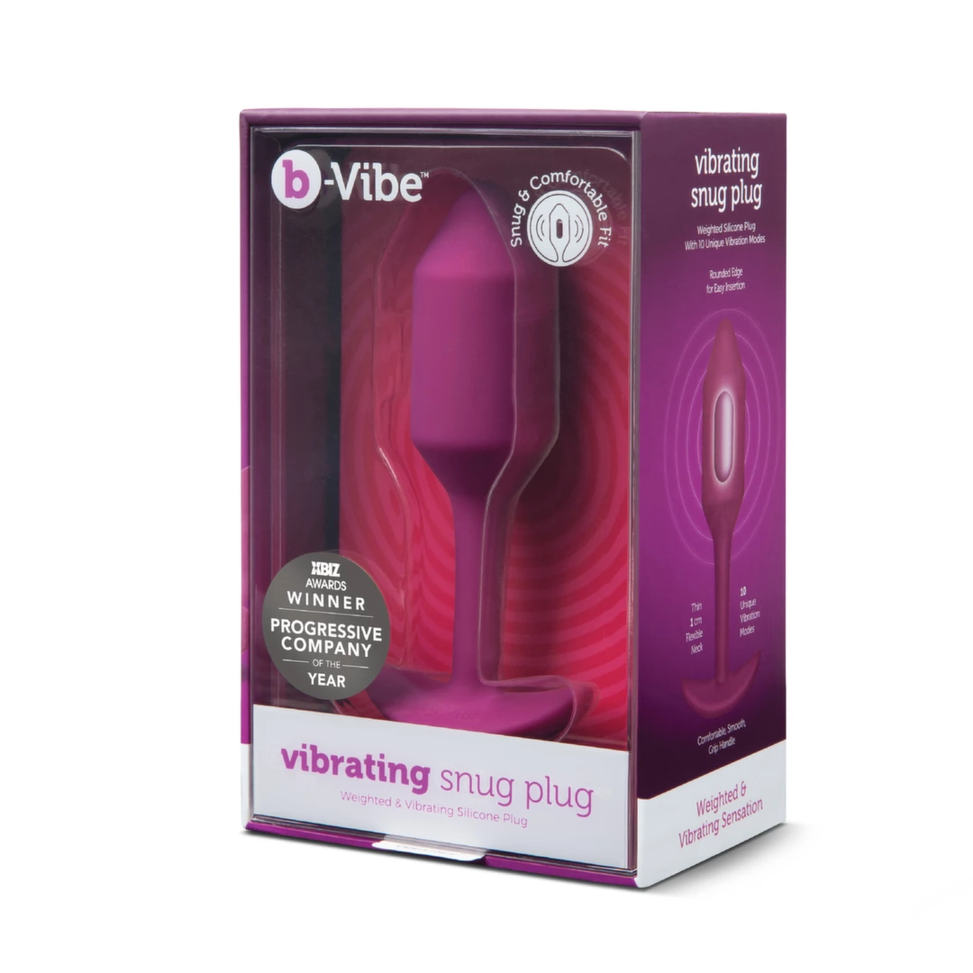 Korek analny wibrujący wykonany z silikonu w kolorze fuksji B-Vibe Vibrating Snug 