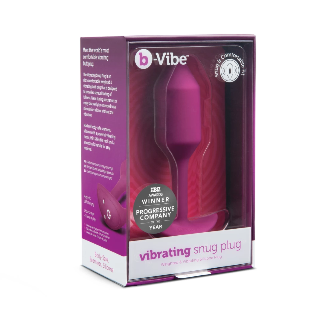 Korek analny wibrujący wykonany z silikonu w kolorze fuksji B-Vibe Vibrating Snug 