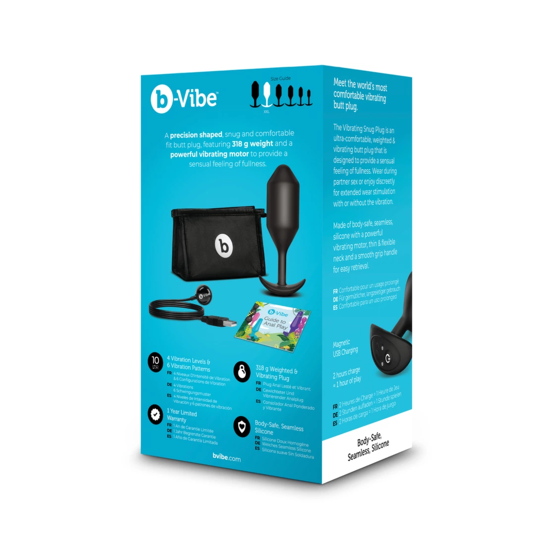 Korek analny wibrujący duży wykonany z silikonu w kolorze czarnym B-Vibe Vibrating Snug Plug