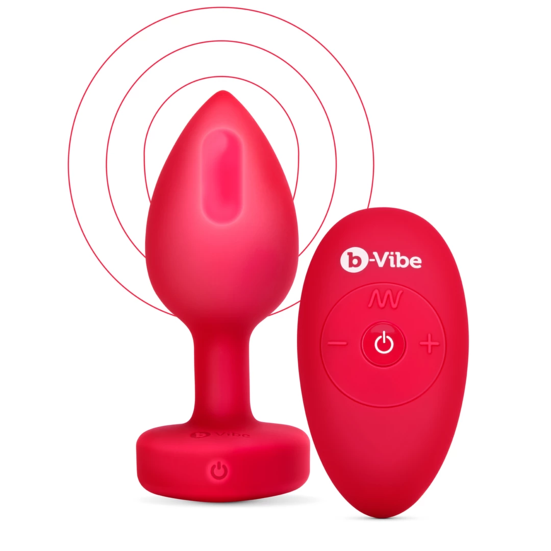 Zdalnie sterowany plug analny B-Vibe Vibrating Heart Plug M/L Red 11 cm