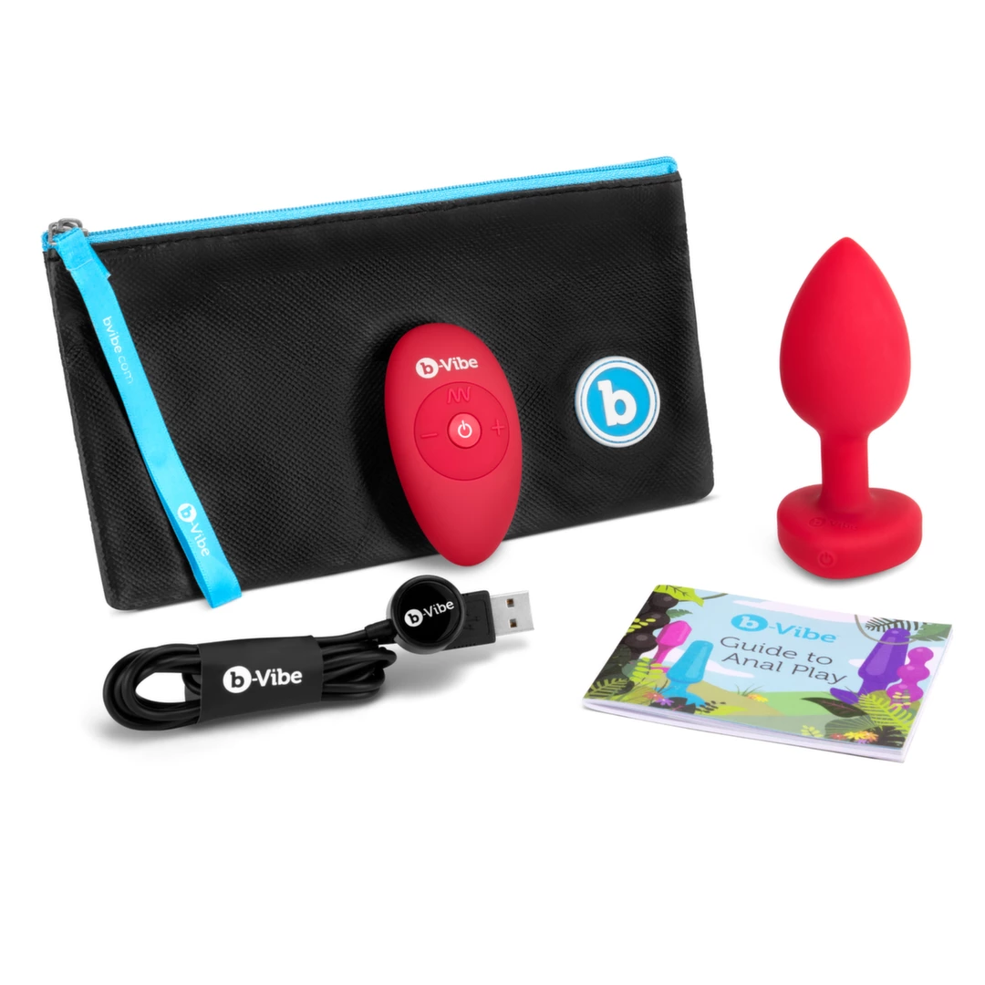Zdalnie sterowany plug analny B-Vibe Vibrating Heart Plug M/L Red 11 cm