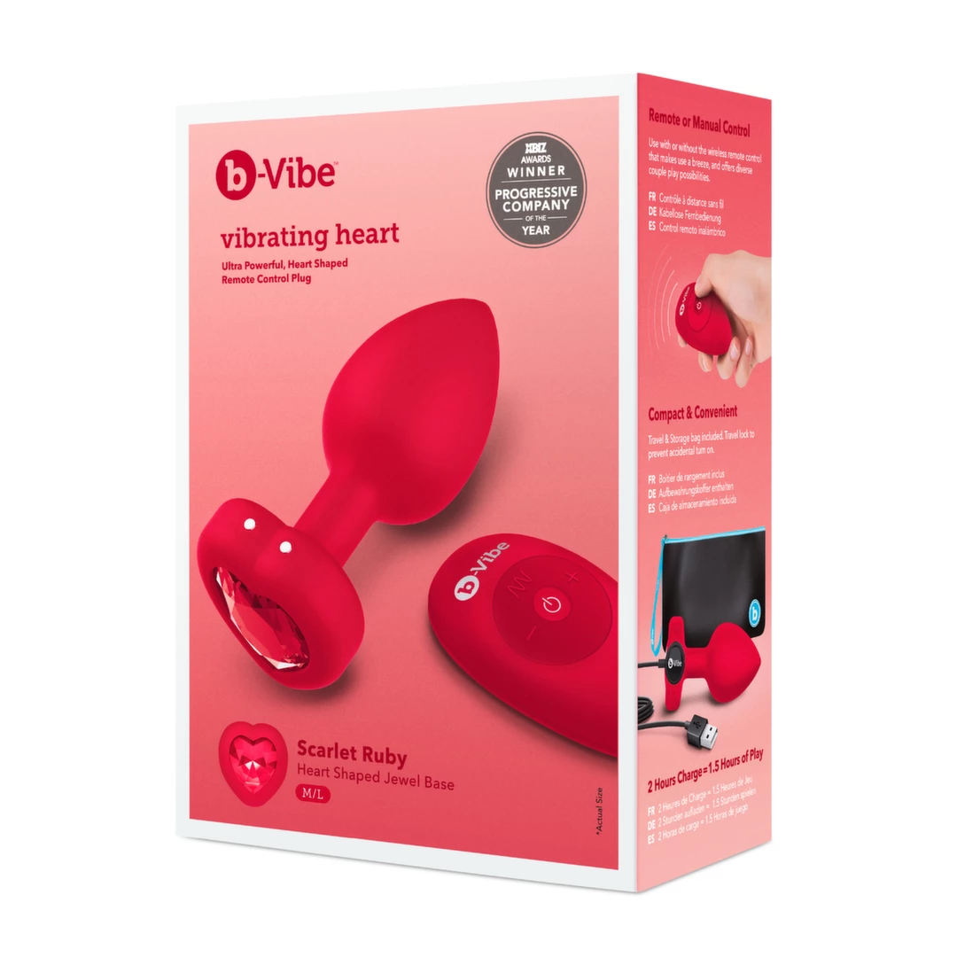 Zdalnie sterowany plug analny B-Vibe Vibrating Heart Plug M/L Red 11 cm