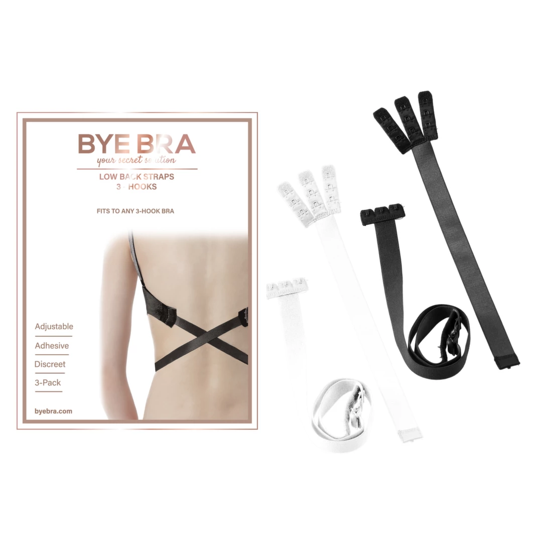Pasek obniżający zapięcie biustonosza - Bye Bra Flexible Low Back Straps 3 haftki Czarny i Biały