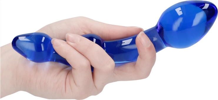 Podwójne dildo do masturbacji wykonane z niebieskiego szkła Christalino by shots Superior 14 cm