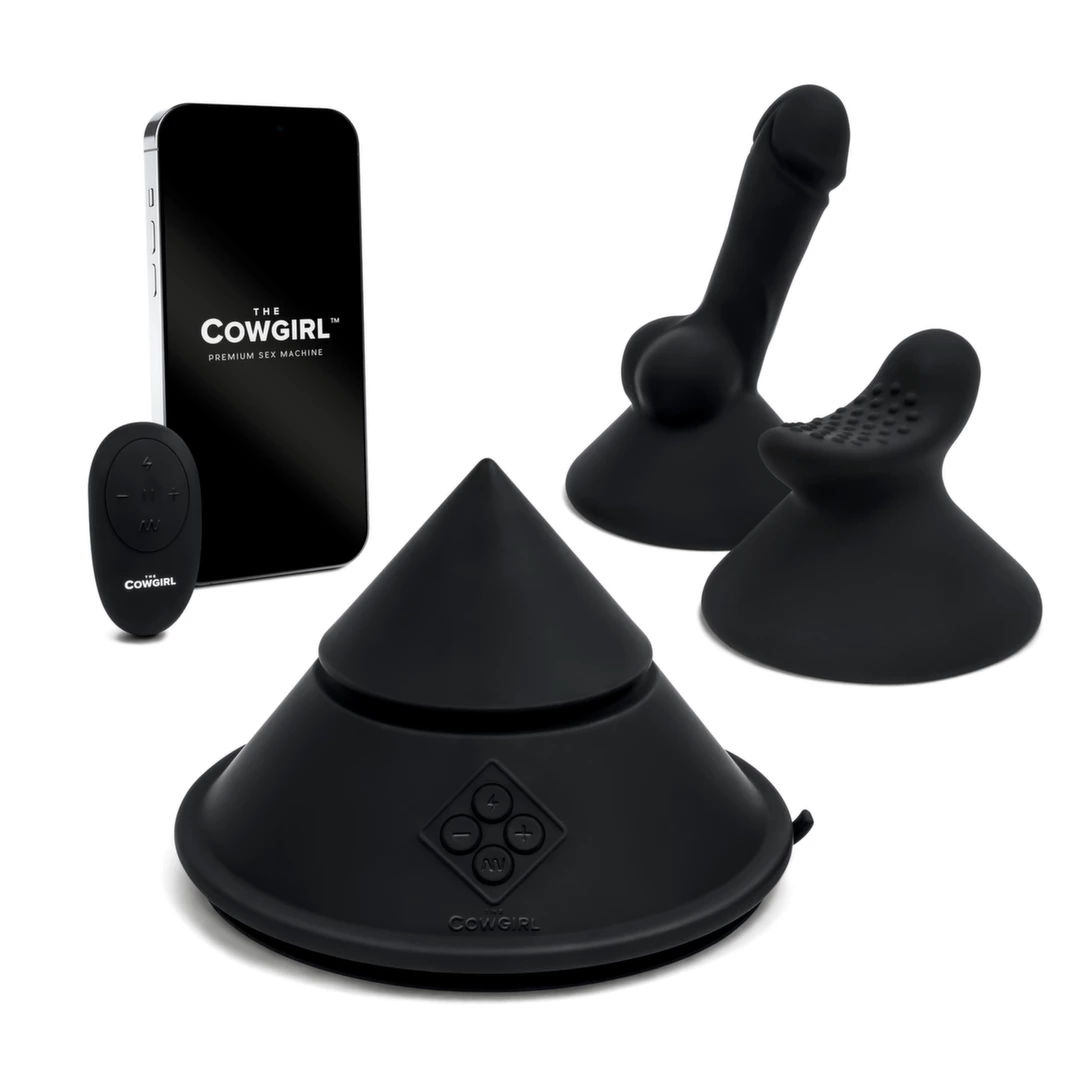 The Cowgirl Cone - Stożkowa maszyna intymna z 2 nasadkami, pilotem
