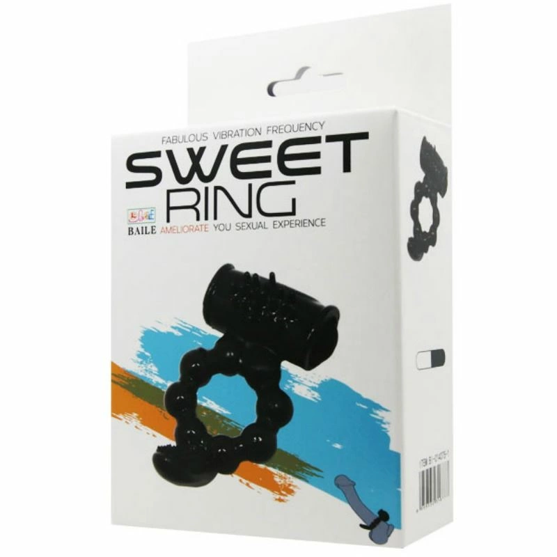 Baile Sweet Ring czarny silikonowy pierścień intymny z podwojnym stymulatorem