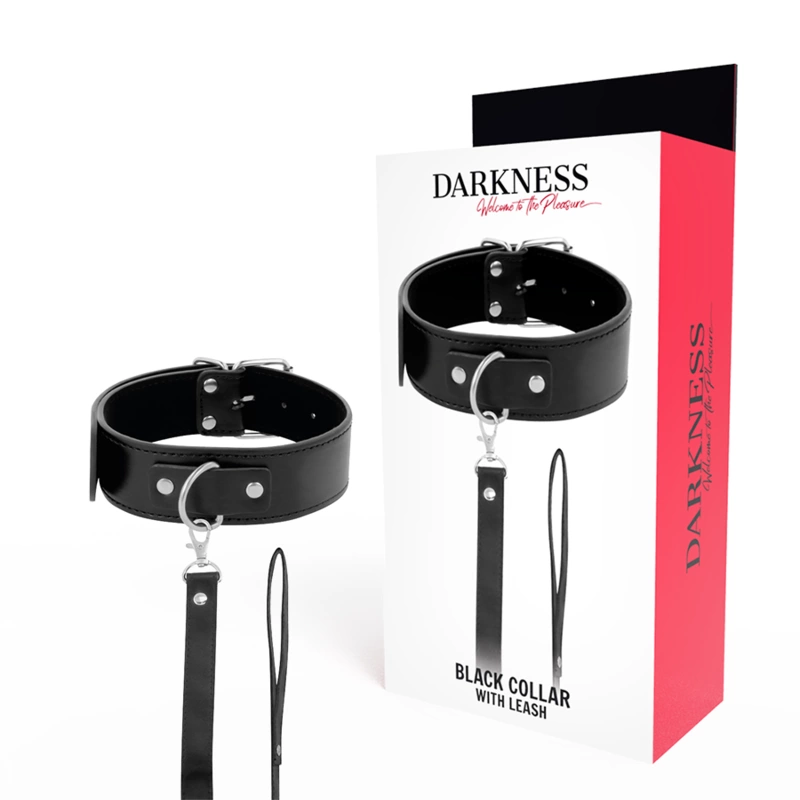 Darkness Kołnierz Pozycyjny z Smyczą Skora PVC i Łańcuch Metalowy