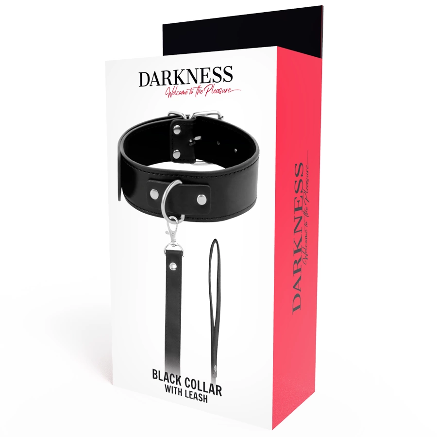 Darkness Kołnierz Pozycyjny z Smyczą Skora PVC i Łańcuch Metalowy
