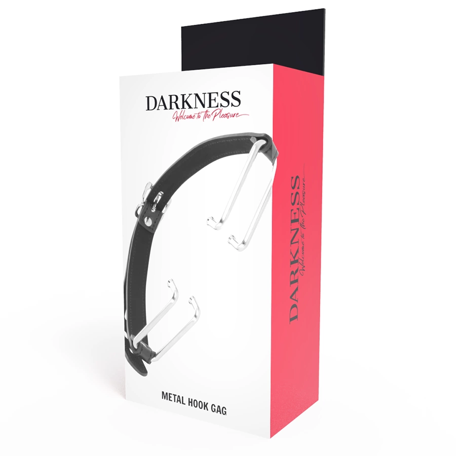 Darkness Gag z czarnym hakiem - regulowany pasek, skora, uniwersalny