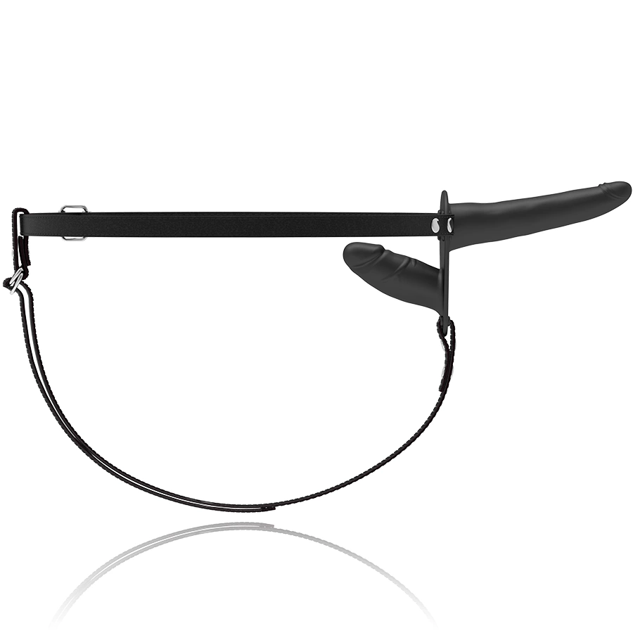 Fetish Submissive Harness Double System Czarny, Wibracja, Regulowany