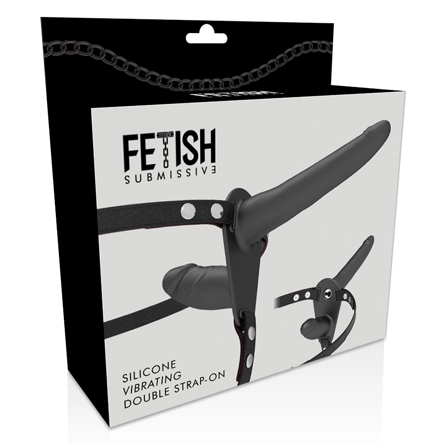 Fetish Submissive Harness Double System Czarny, Wibracja, Regulowany