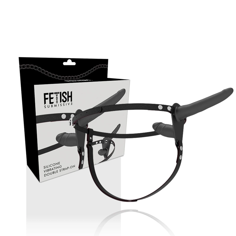 Fetish Submissive Harness Double System Czarny, Wibracja, Regulowany