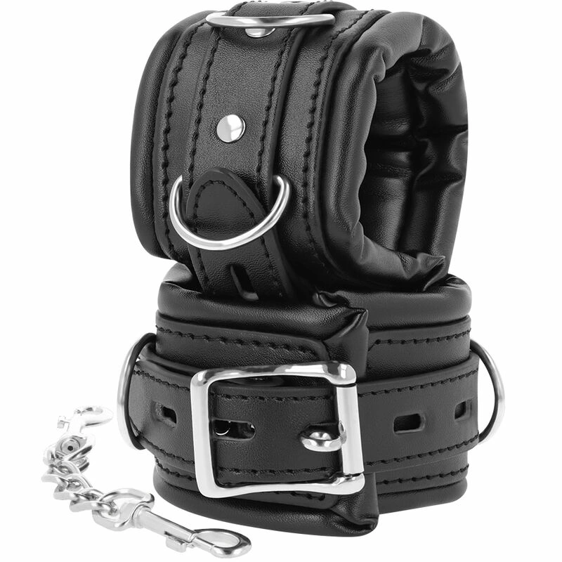 Darkness Kajdanki Bondage PU Skora Metal Wyściełane 20cm Czarne