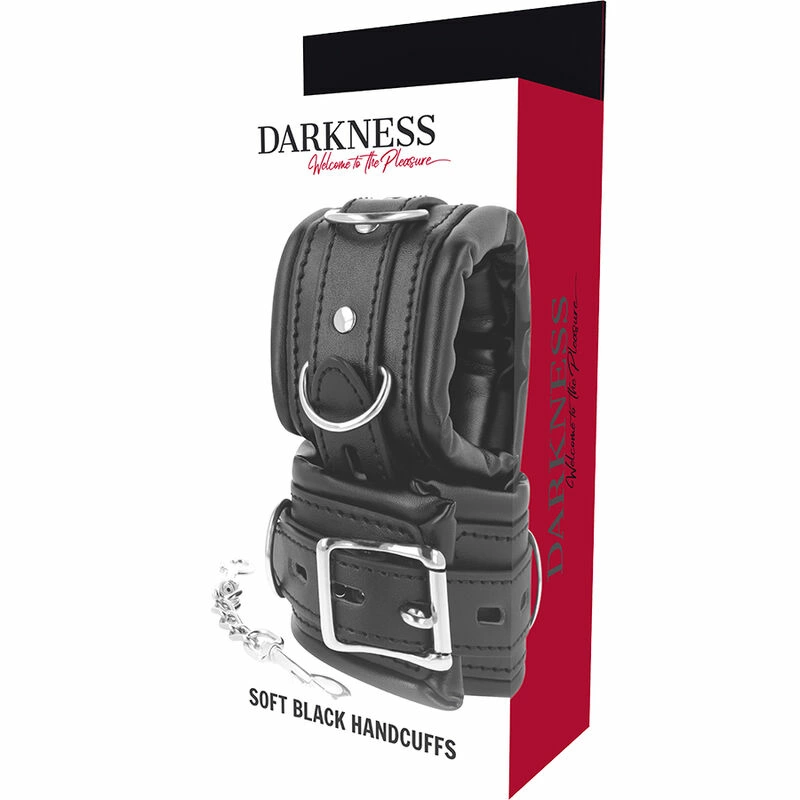 Darkness Kajdanki Bondage PU Skora Metal Wyściełane 20cm Czarne