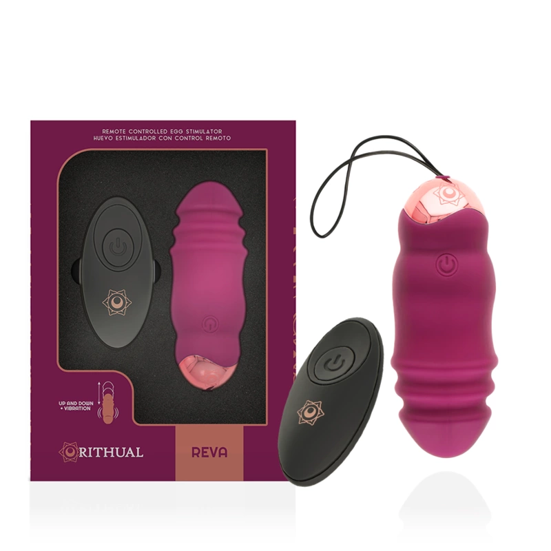 Rithual Reva Egg - Sterowana Maszyna Intymna z Funkcją Wibracji i Ruchu Up&Down, silikon, pilot, USB, fiolet