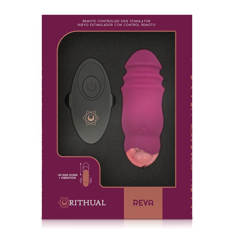 Rithual Reva Egg - Sterowana Maszyna Intymna z Funkcją Wibracji i Ruchu Up&Down, silikon, pilot, USB, fiolet