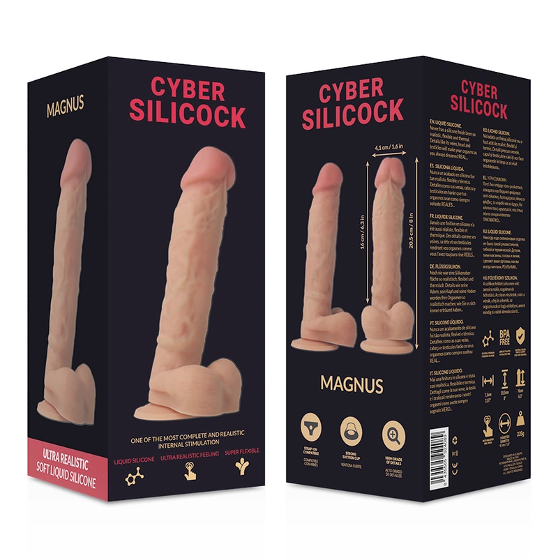 Cybersilicock Dong 20,5 cm - płynny silikon, anatomiczny model, przyssawka