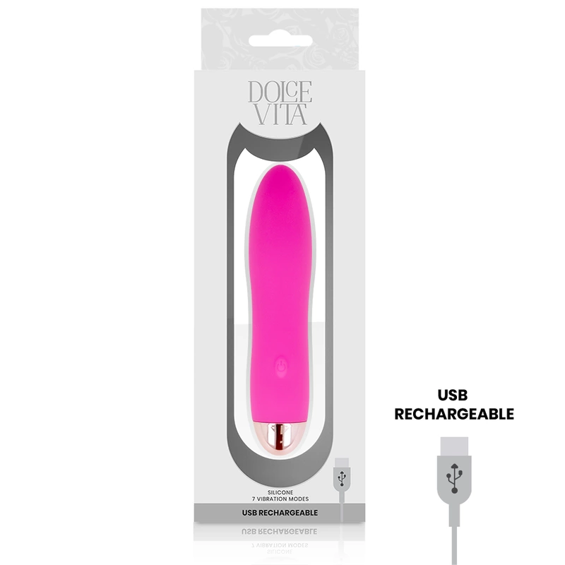 Dolce Vita Cztery Rożowe - Wibrator USB, silikonowy, 7 trybow, 13 cm