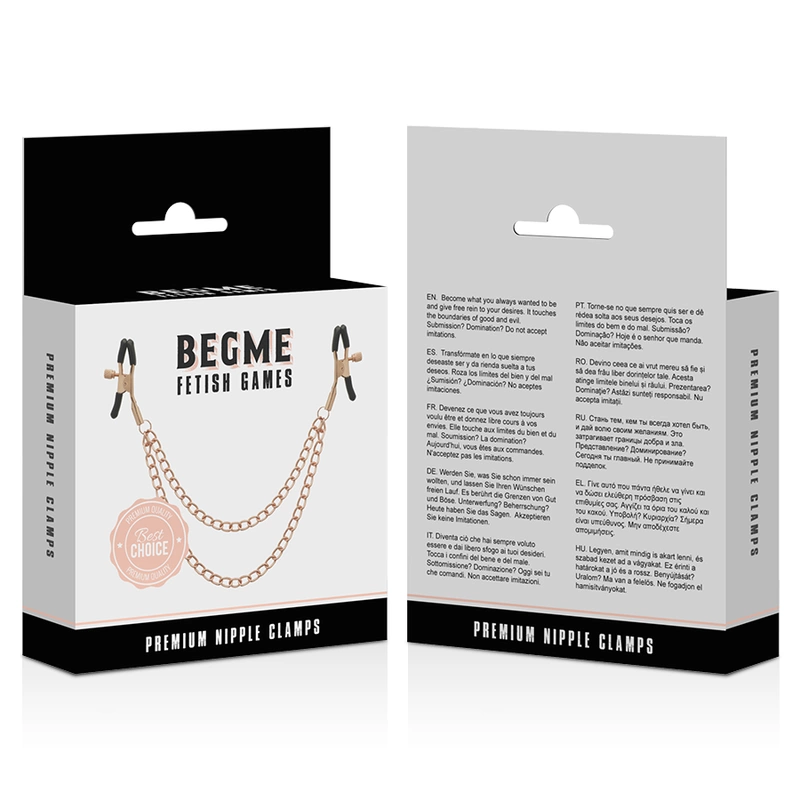 Begme Premium Black Edition - Zaciski na Sutki z Łańcuszkiem, Stal