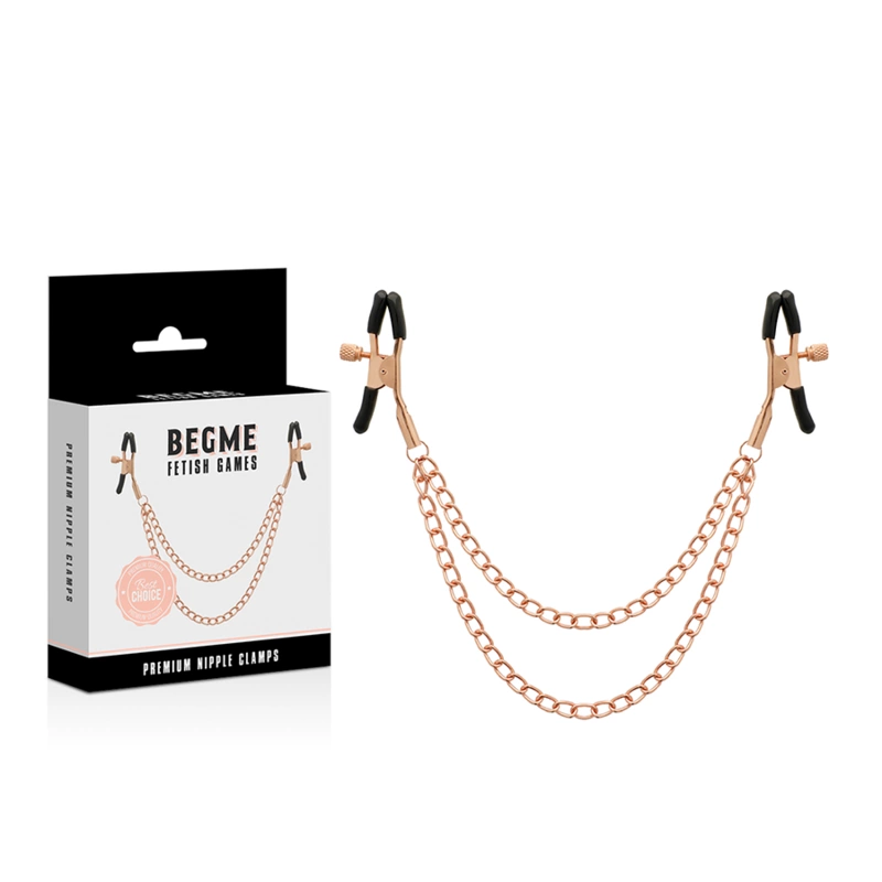 Begme Premium Black Edition - Zaciski na Sutki z Łańcuszkiem, Stal