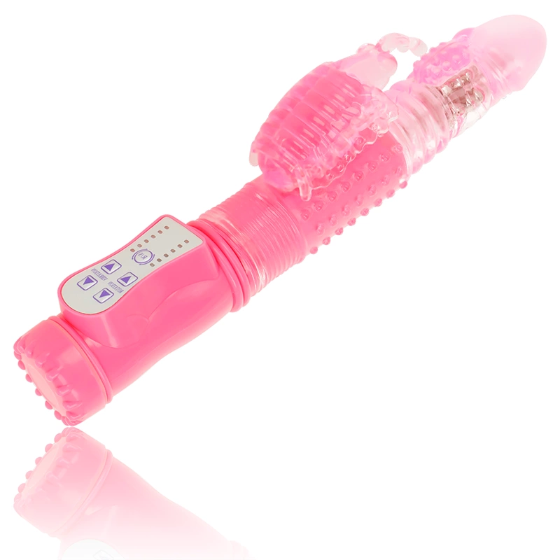 OHMAMA Rotacyjny masażer intymny z motylkowym stymulatorem, rożowy 25,5 cm