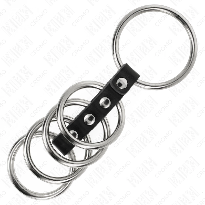 KINK Zestaw 5 pierścieni metalowych połączonych skorą 3,7-5 cm
